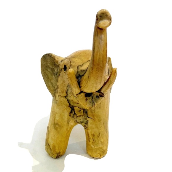 Carved Elephant Figurine Resin Marble Bone Wood Design Decor Collectable Cute - Picture 4 of 8